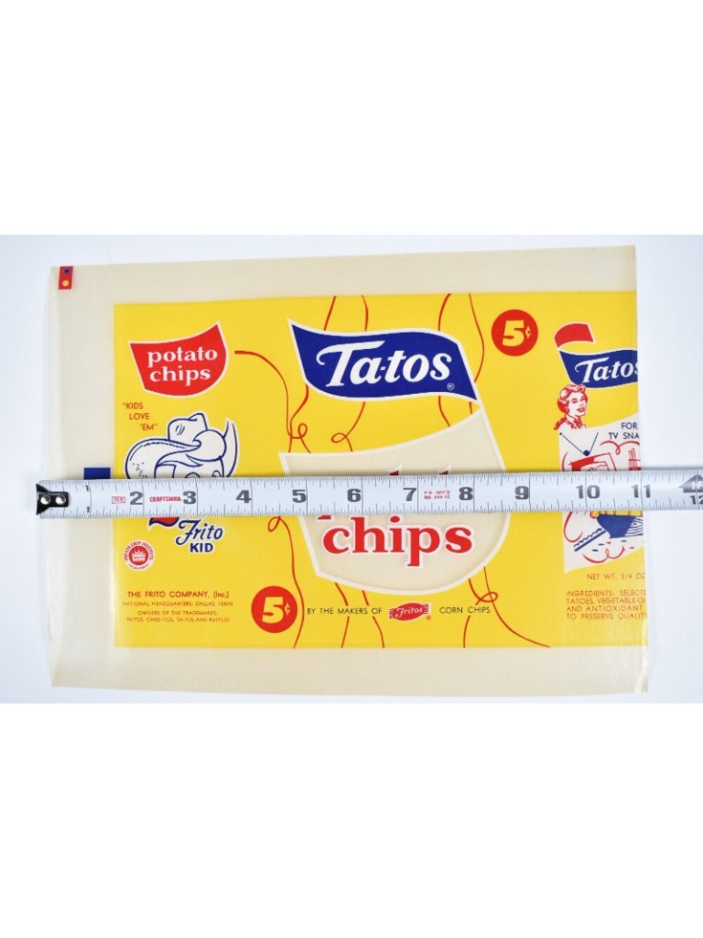 Vintage 1940’s Frito Kid Ta-tos Potato Chips Wax Bag Pre-Frito-Lay New Old Stock - Picture 9 of 10